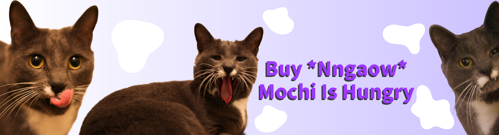 Three Mochis with a promotional message on a light purple background
